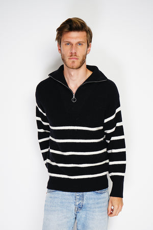 Fancy knitted sailor sweater with zipped trucker collar and sleeves