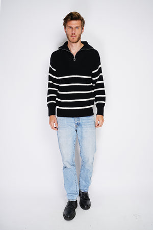 Fancy knitted sailor sweater with zipped trucker collar and sleeves