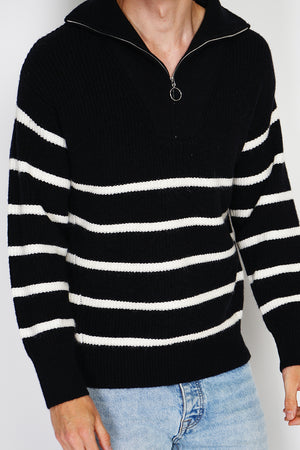 Fancy knitted sailor sweater with zipped trucker collar and sleeves