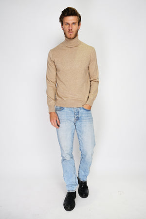 Classic turtleneck sweater with long sleeves knit in 2 threads