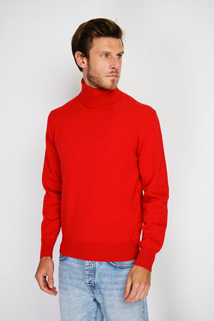 Classic turtleneck sweater with long sleeves knit in 2 threads