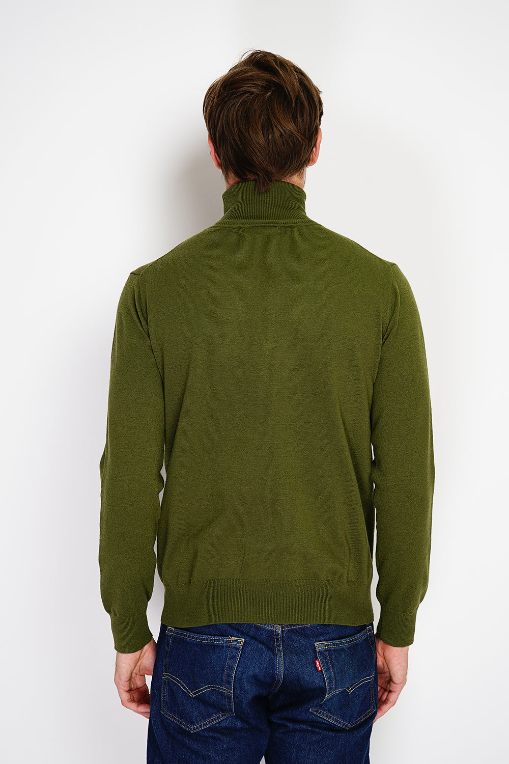 Classic turtleneck sweater with long sleeves knit in 2 threads