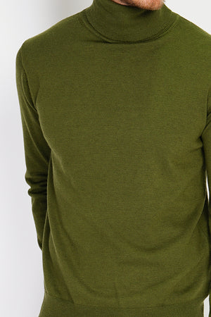 Classic turtleneck sweater with long sleeves knit in 2 threads