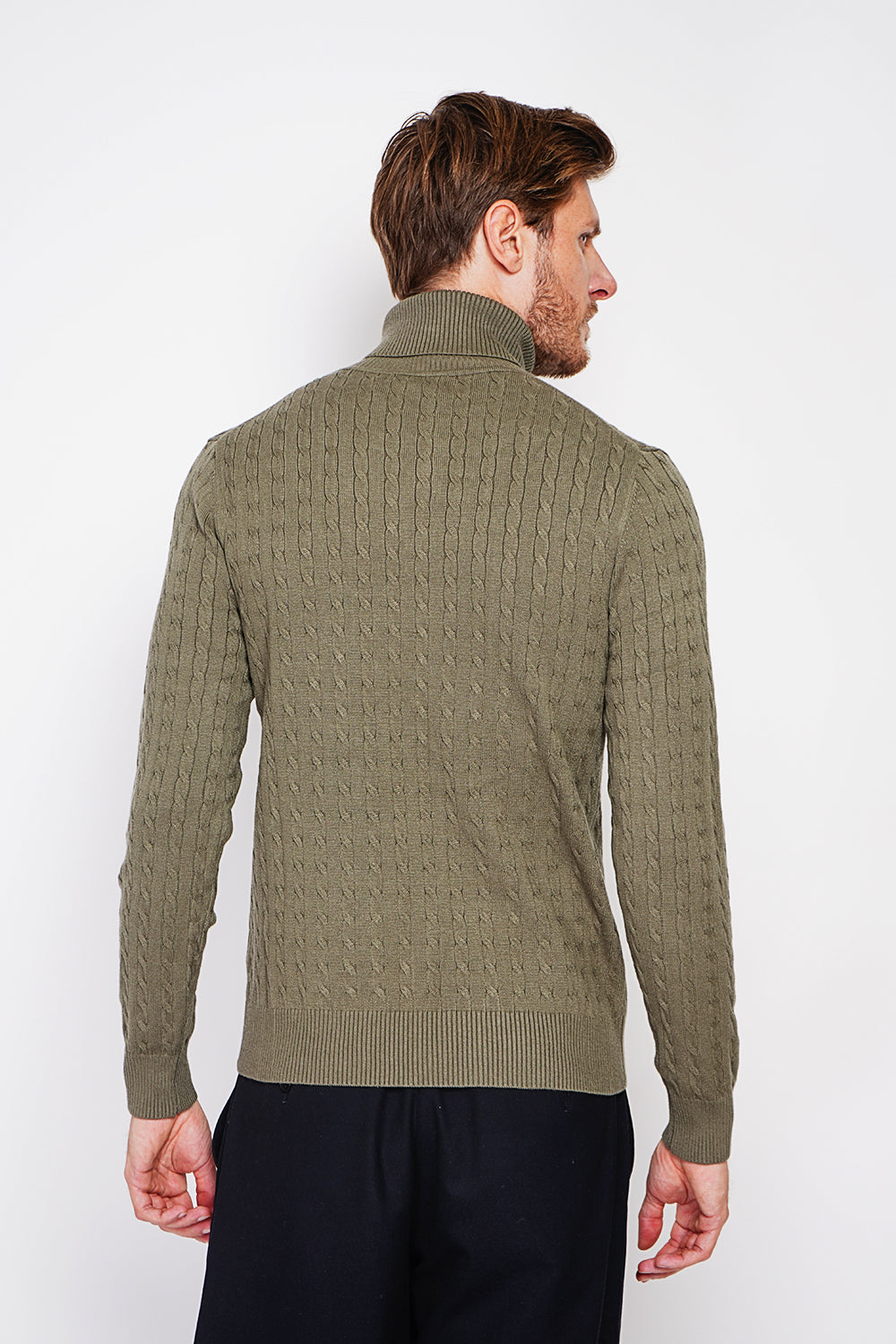 Pull col roulé torsadé – Kaki – William de Faye