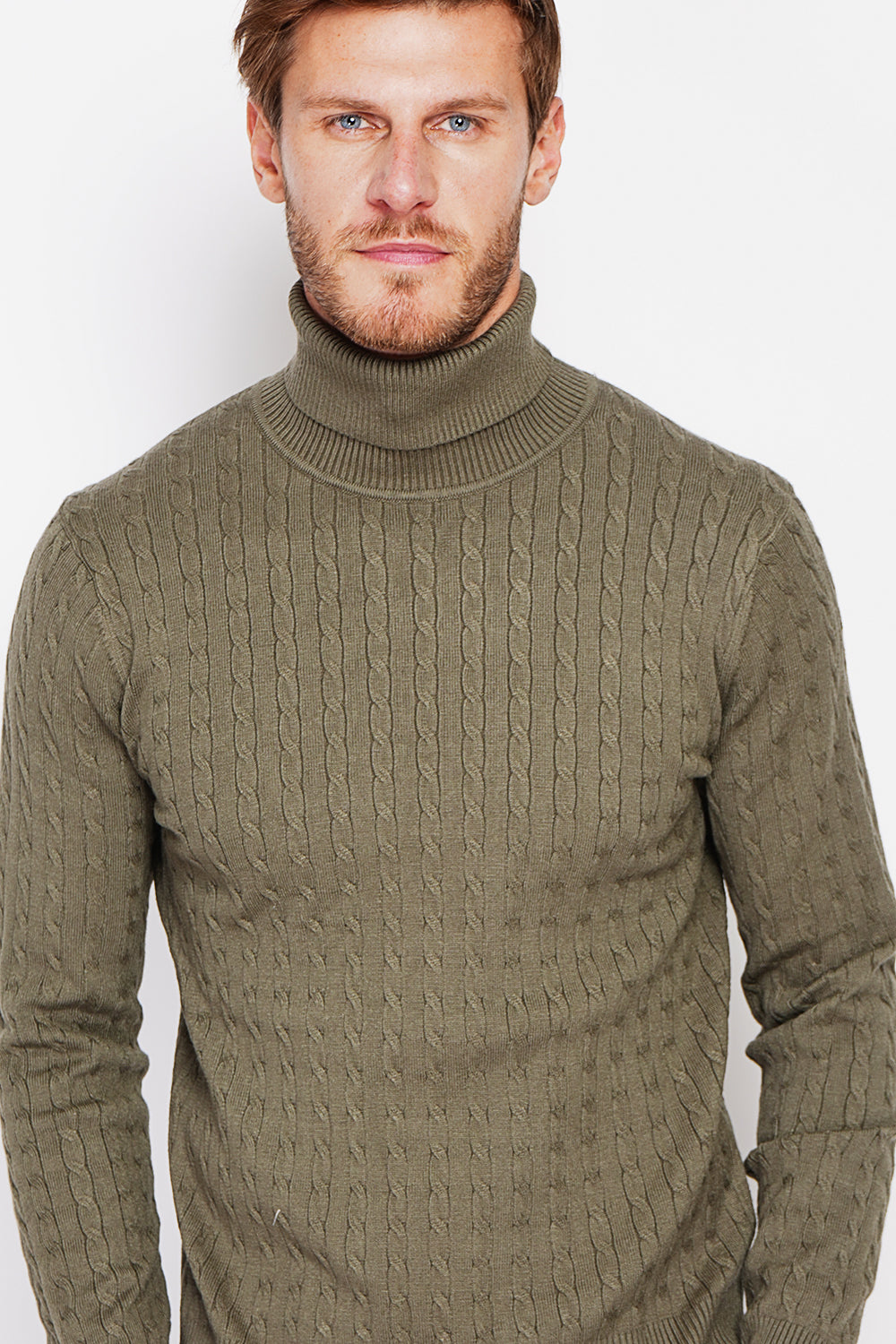 Pull col roulé torsadé – Kaki – William de Faye