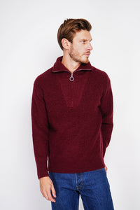 Fancy knit zipped trucker neck sweater with long sleeves
