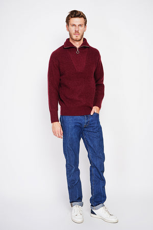 Fancy knit zipped trucker neck sweater with long sleeves