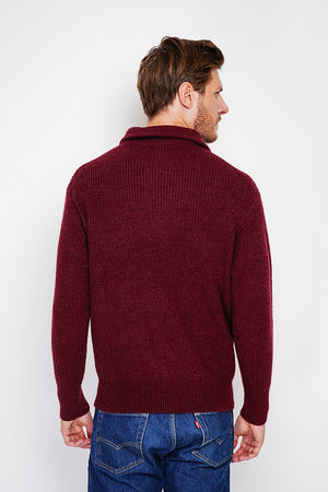 Fancy knit zipped trucker neck sweater with long sleeves