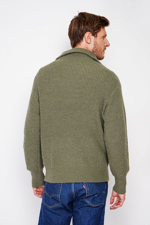 Fancy knit zipped trucker neck sweater with long sleeves