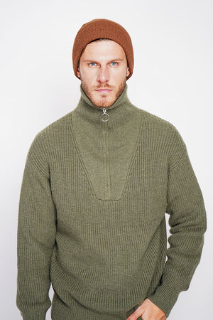 Fancy knit zipped trucker neck sweater with long sleeves