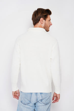 Fancy knit zipped trucker neck sweater with long sleeves