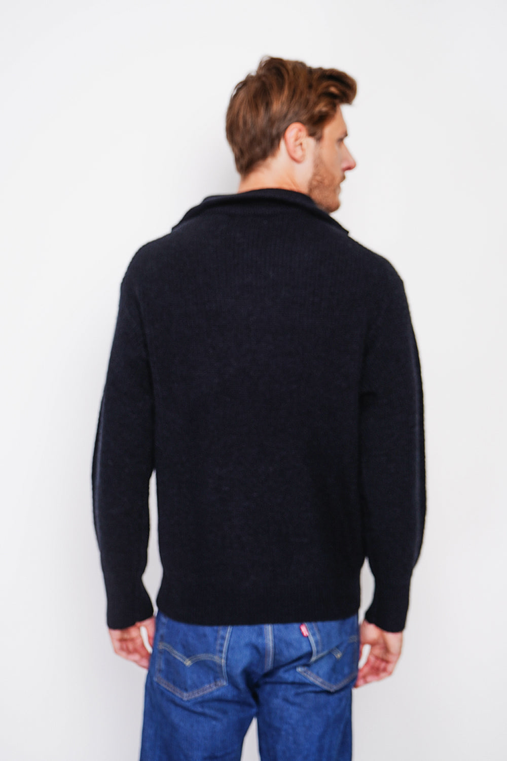 Fancy knit zipped trucker neck sweater with long sleeves