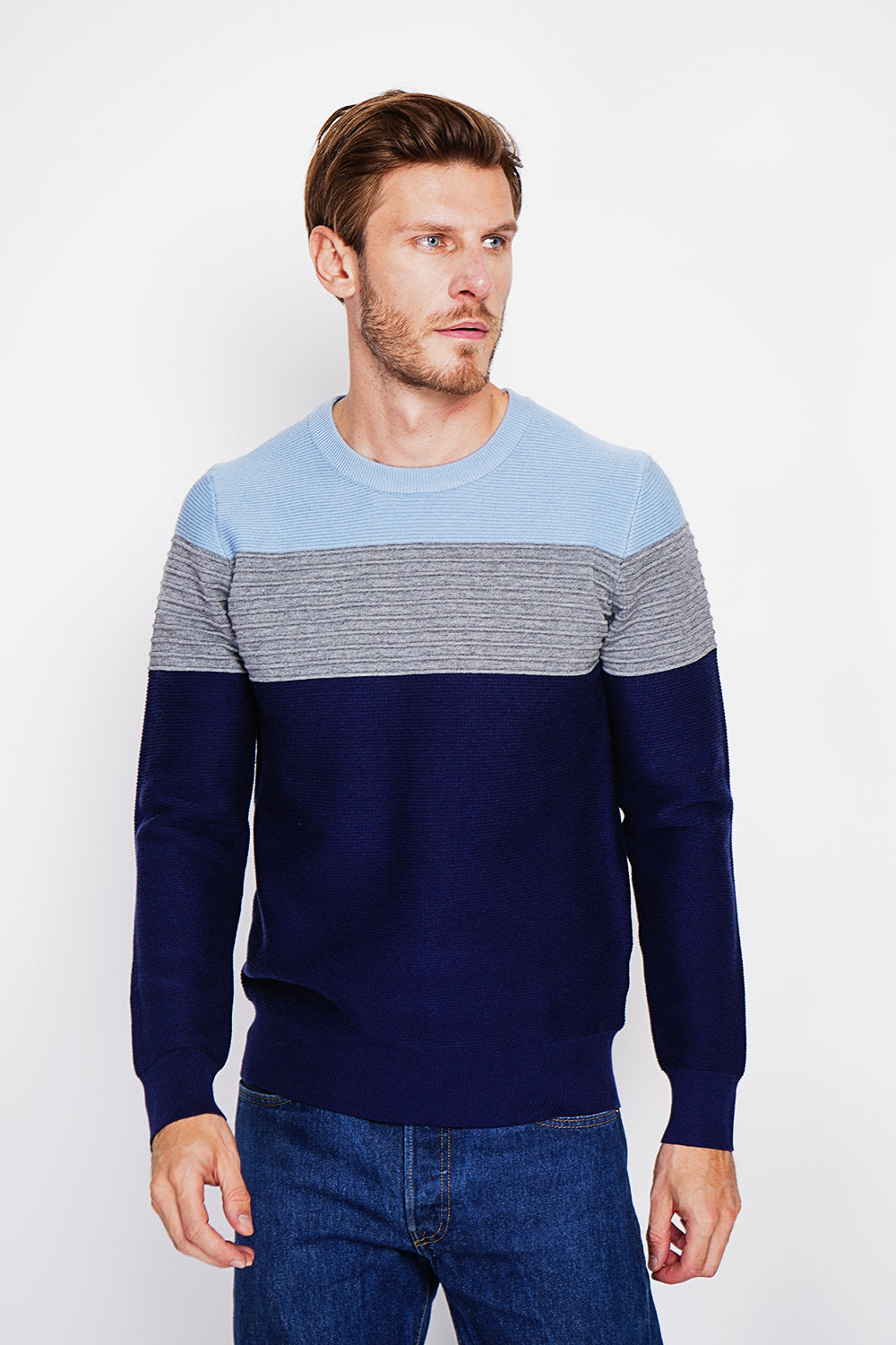 Long sleeve fancy knit crew neck sweater