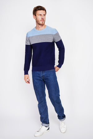 Long sleeve fancy knit crew neck sweater