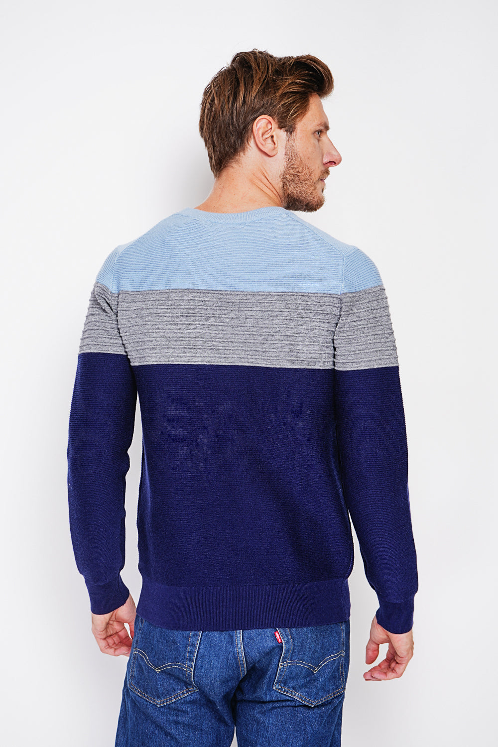 Long sleeve fancy knit crew neck sweater