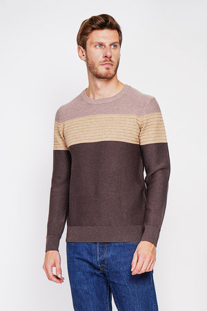 Long sleeve fancy knit crew neck sweater