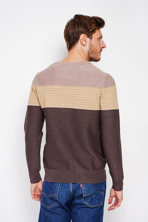 Long sleeve fancy knit crew neck sweater