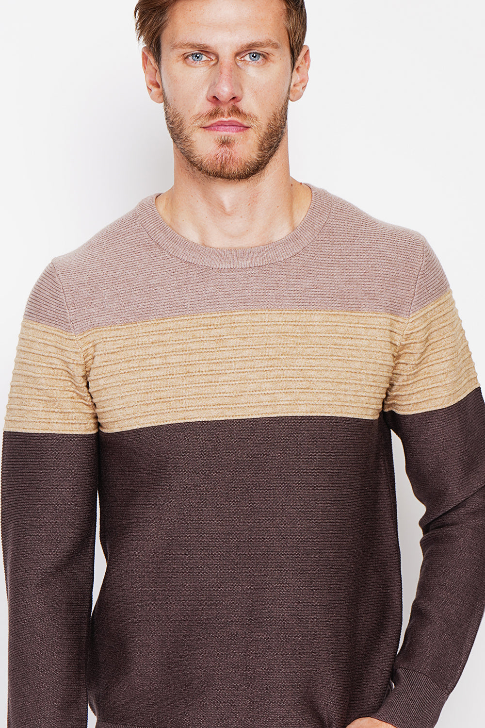 Long sleeve fancy knit crew neck sweater
