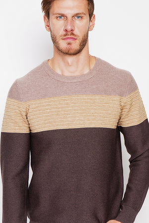 Long sleeve fancy knit crew neck sweater
