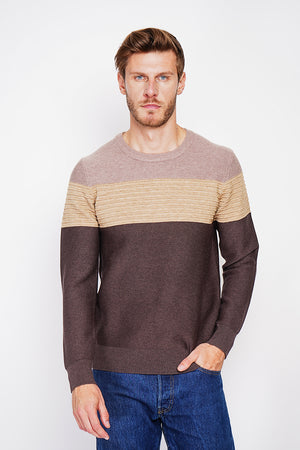 Long sleeve fancy knit crew neck sweater