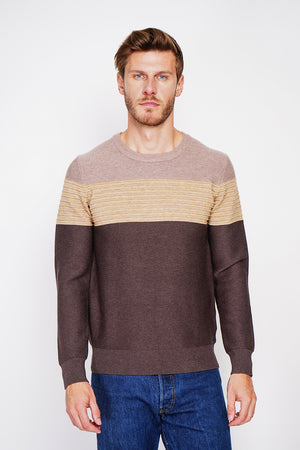 Long sleeve fancy knit crew neck sweater