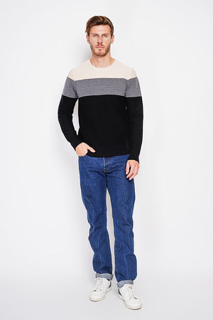Long sleeve fancy knit crew neck sweater
