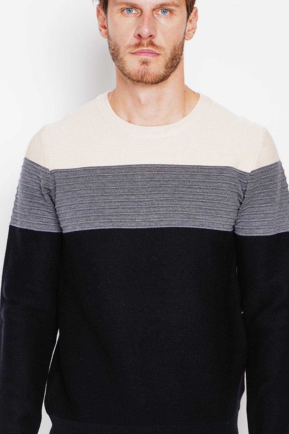Long sleeve fancy knit crew neck sweater