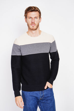 Long sleeve fancy knit crew neck sweater
