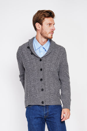 Long-sleeved twisted buttoned shawl collar cardigan