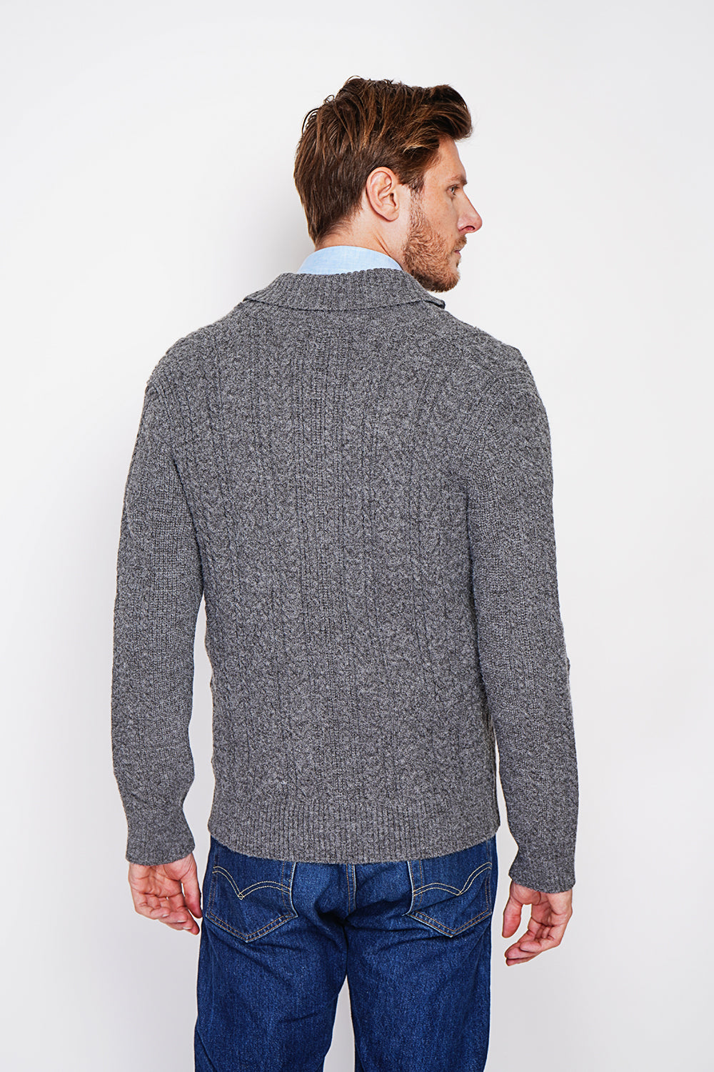 Long-sleeved twisted buttoned shawl collar cardigan