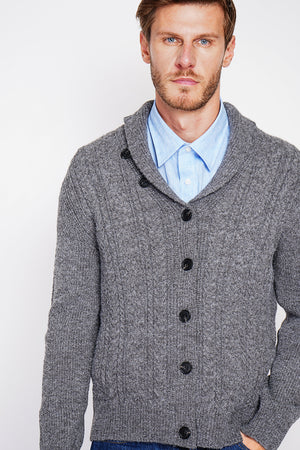 Long-sleeved twisted buttoned shawl collar cardigan