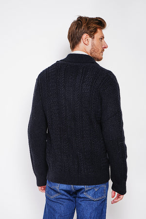 Long-sleeved twisted buttoned shawl collar cardigan
