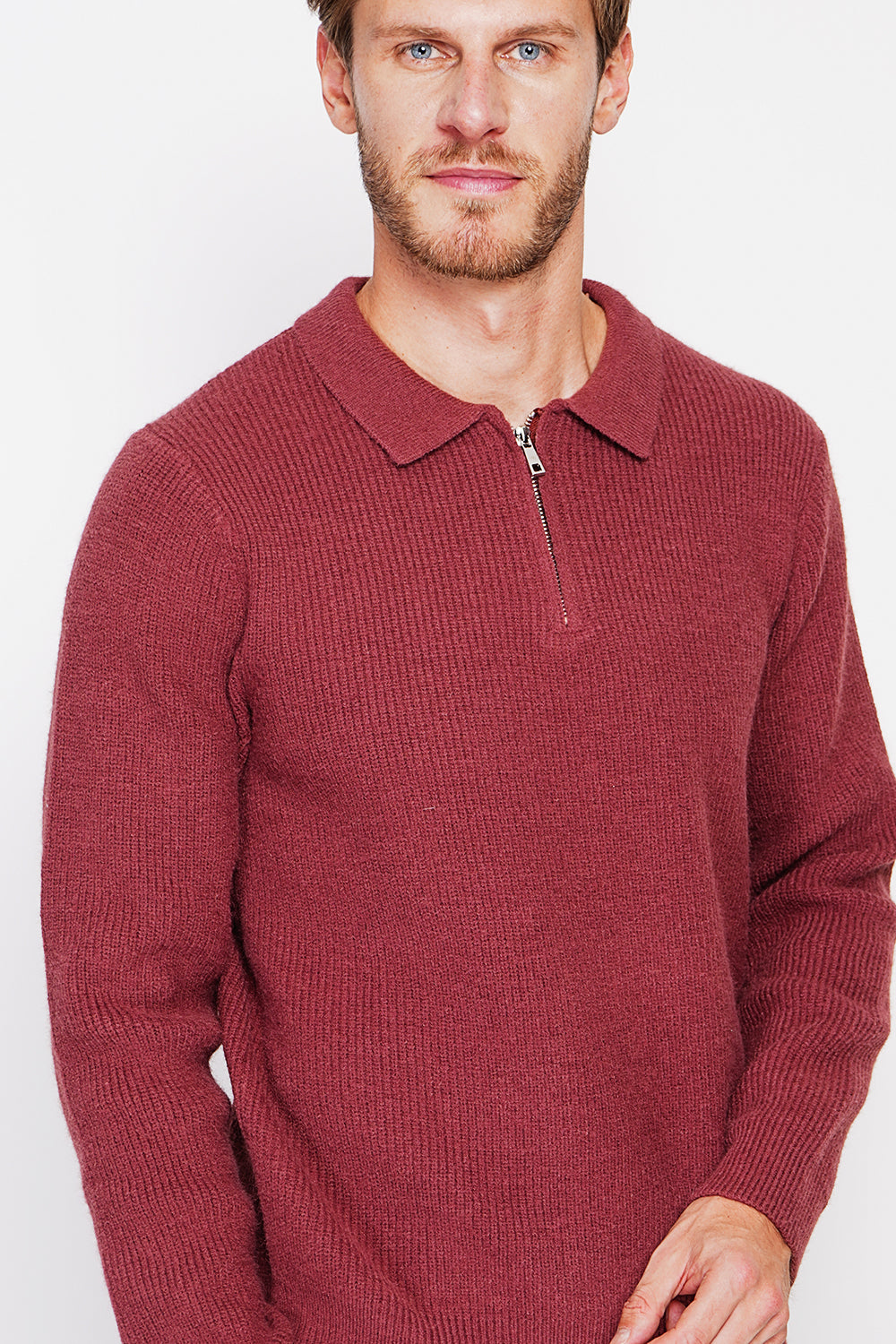Half-zip polo sweater with long sleeves in 6 threads