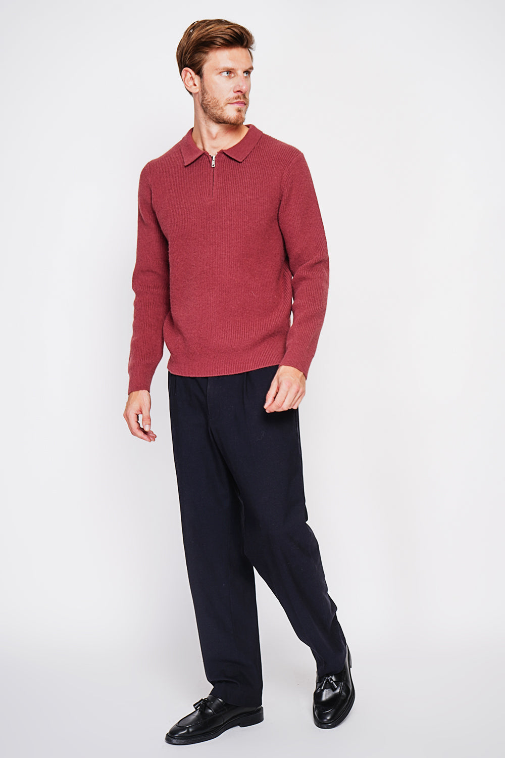 Half-zip polo sweater with long sleeves in 6 threads