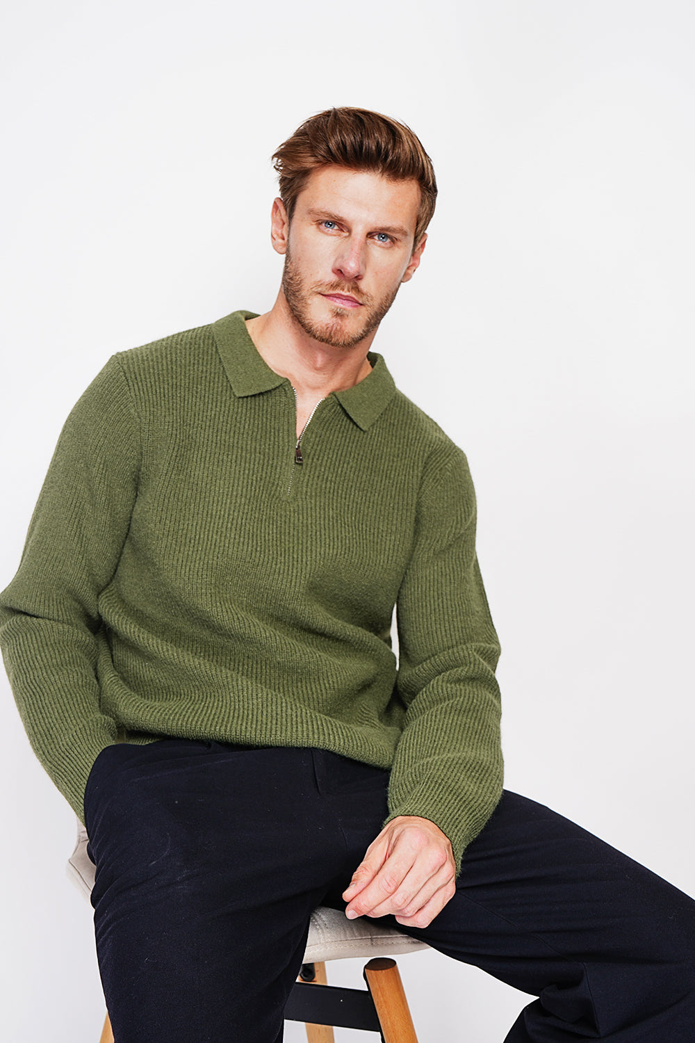 Half-zip polo sweater with long sleeves in 6 threads
