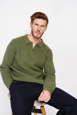 Half-zip polo sweater with long sleeves in 6 threads