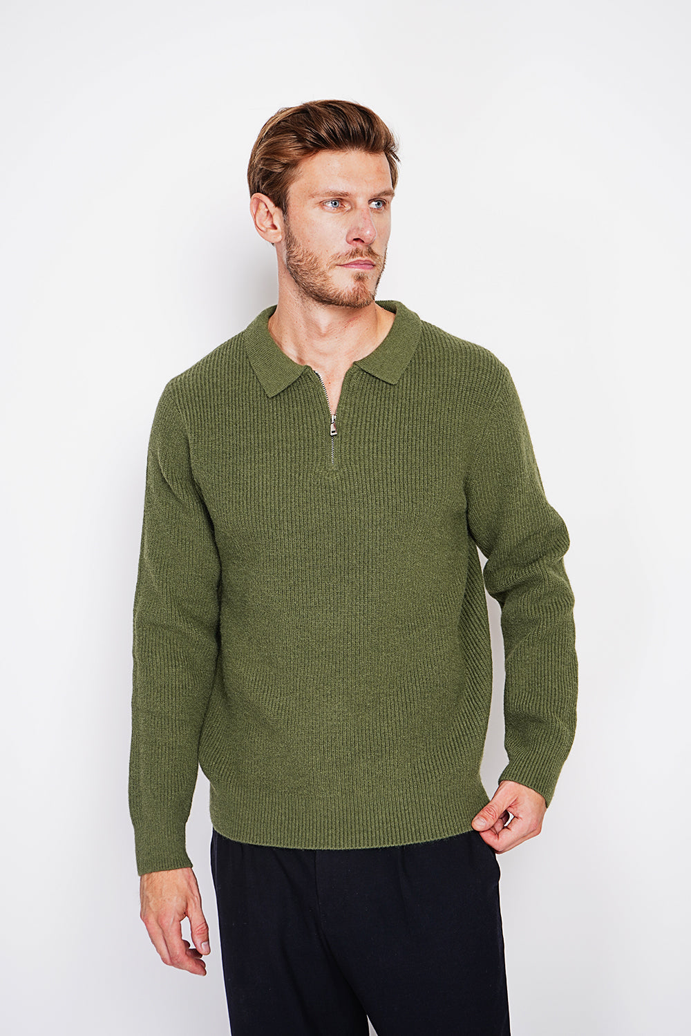 Half-zip polo sweater with long sleeves in 6 threads