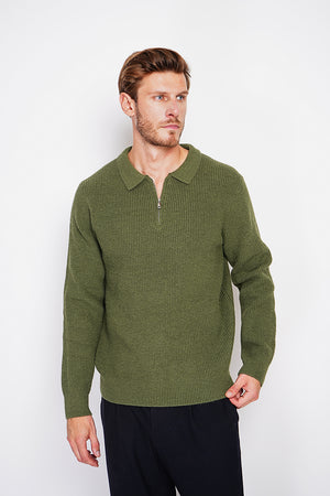 Half-zip polo sweater with long sleeves in 6 threads