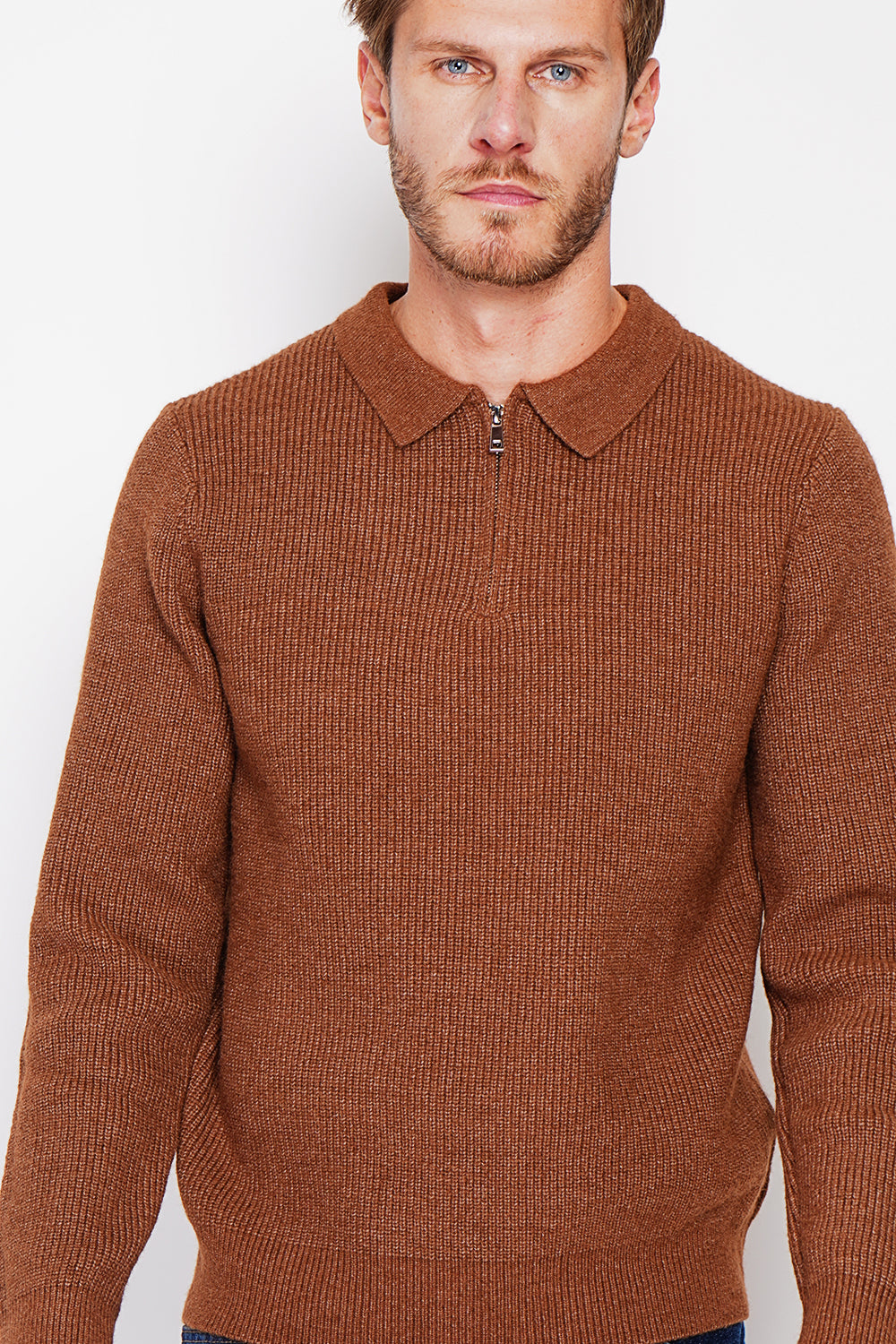 Half-zip polo sweater with long sleeves in 6 threads