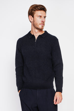 Half-zip polo sweater with long sleeves in 6 threads