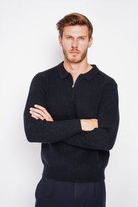 Half-zip polo sweater with long sleeves in 6 threads