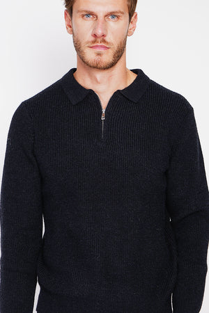 Half-zip polo sweater with long sleeves in 6 threads