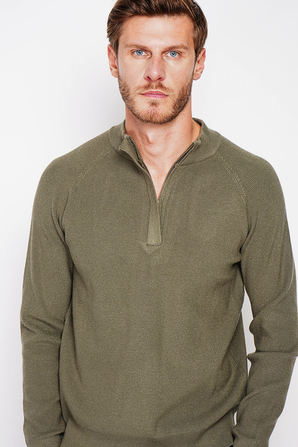 Half-zip polo sweater with long sleeves in 6 threads