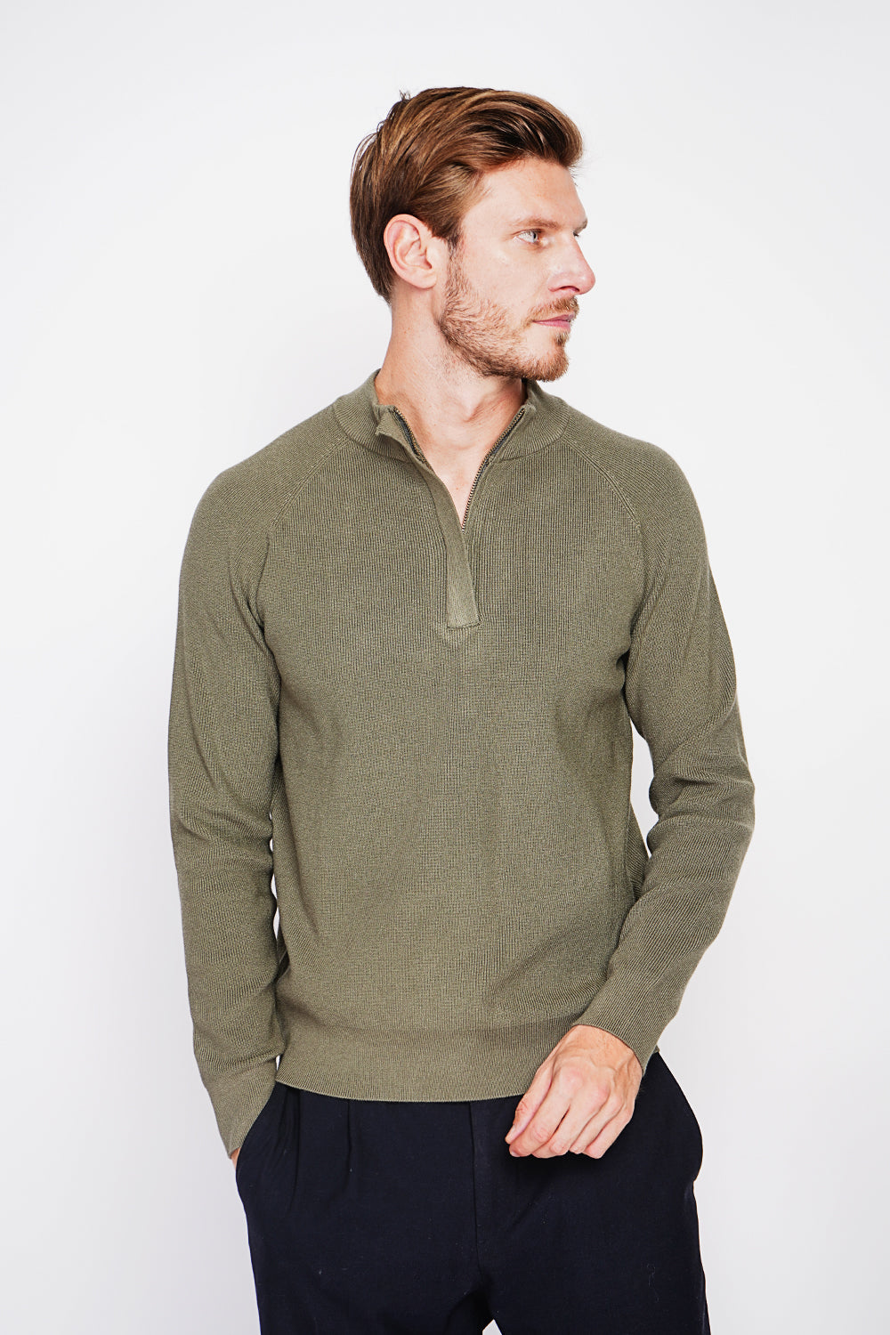 Half-zip polo sweater with long sleeves in 6 threads
