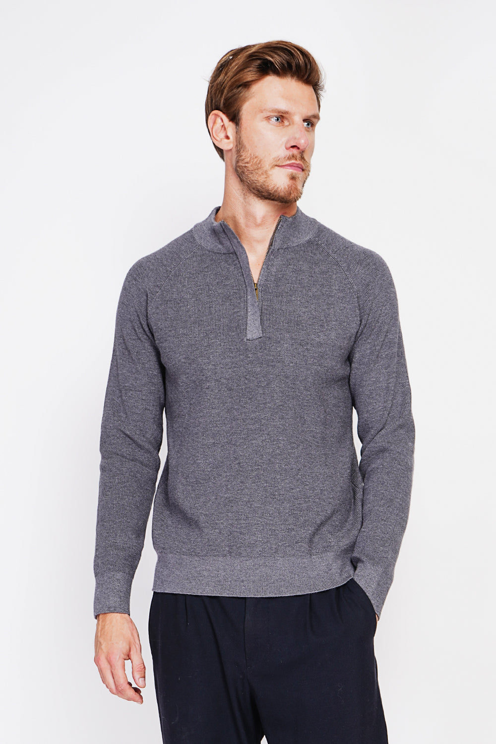 Half-zip polo sweater with long sleeves in 6 threads