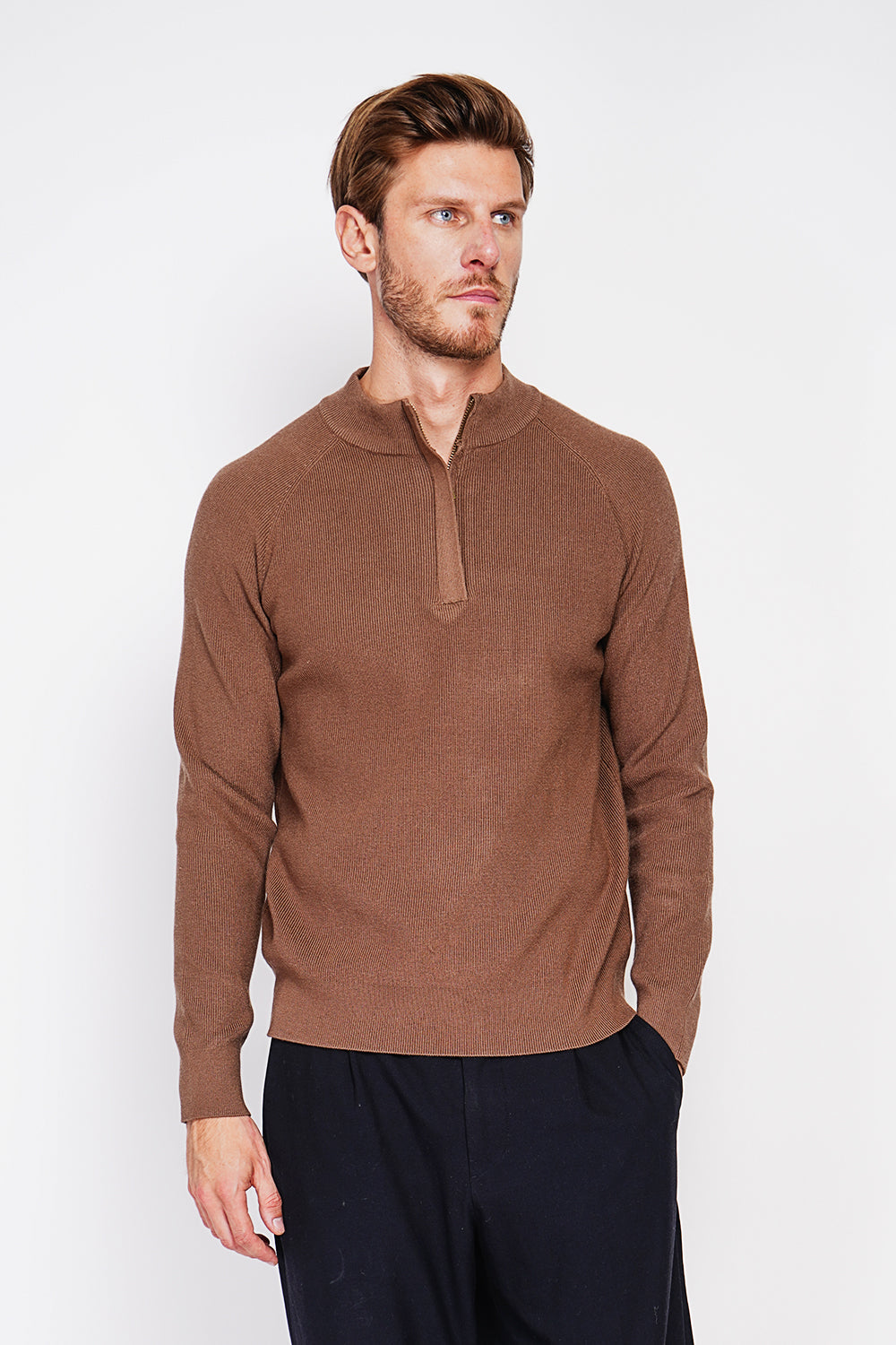 Half-zip polo sweater with long sleeves in 6 threads