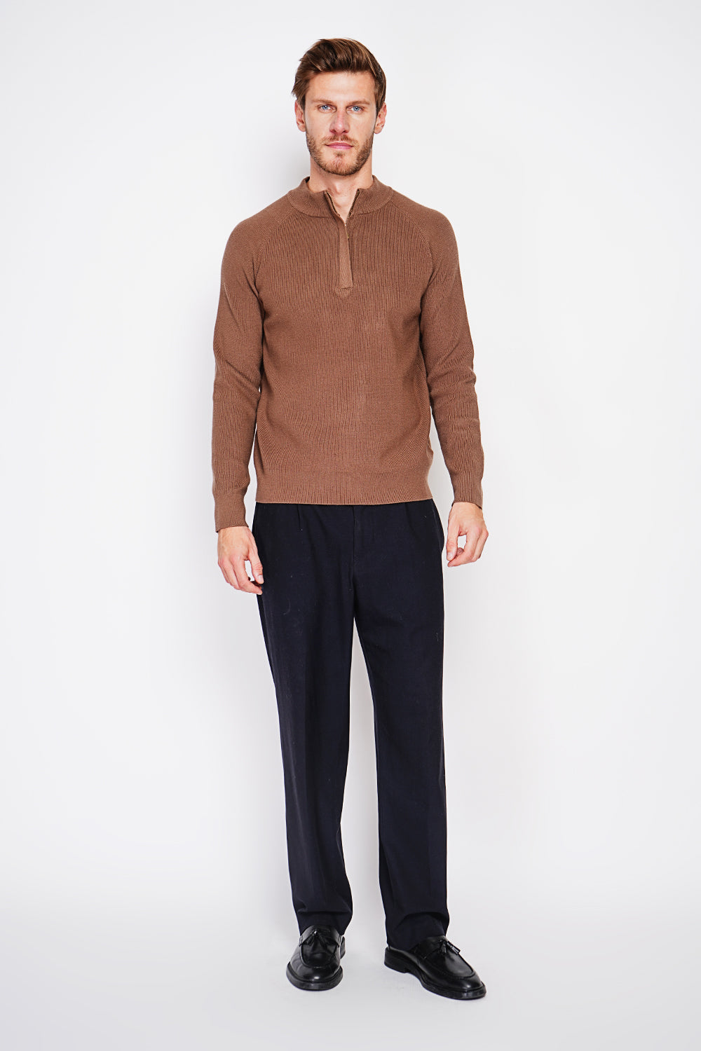 Half-zip polo sweater with long sleeves in 6 threads