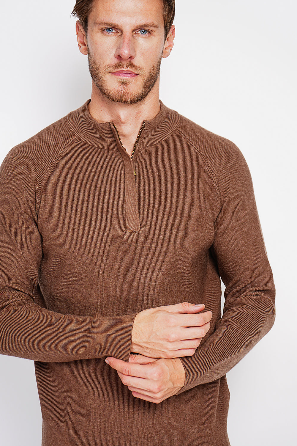 Half-zip polo sweater with long sleeves in 6 threads