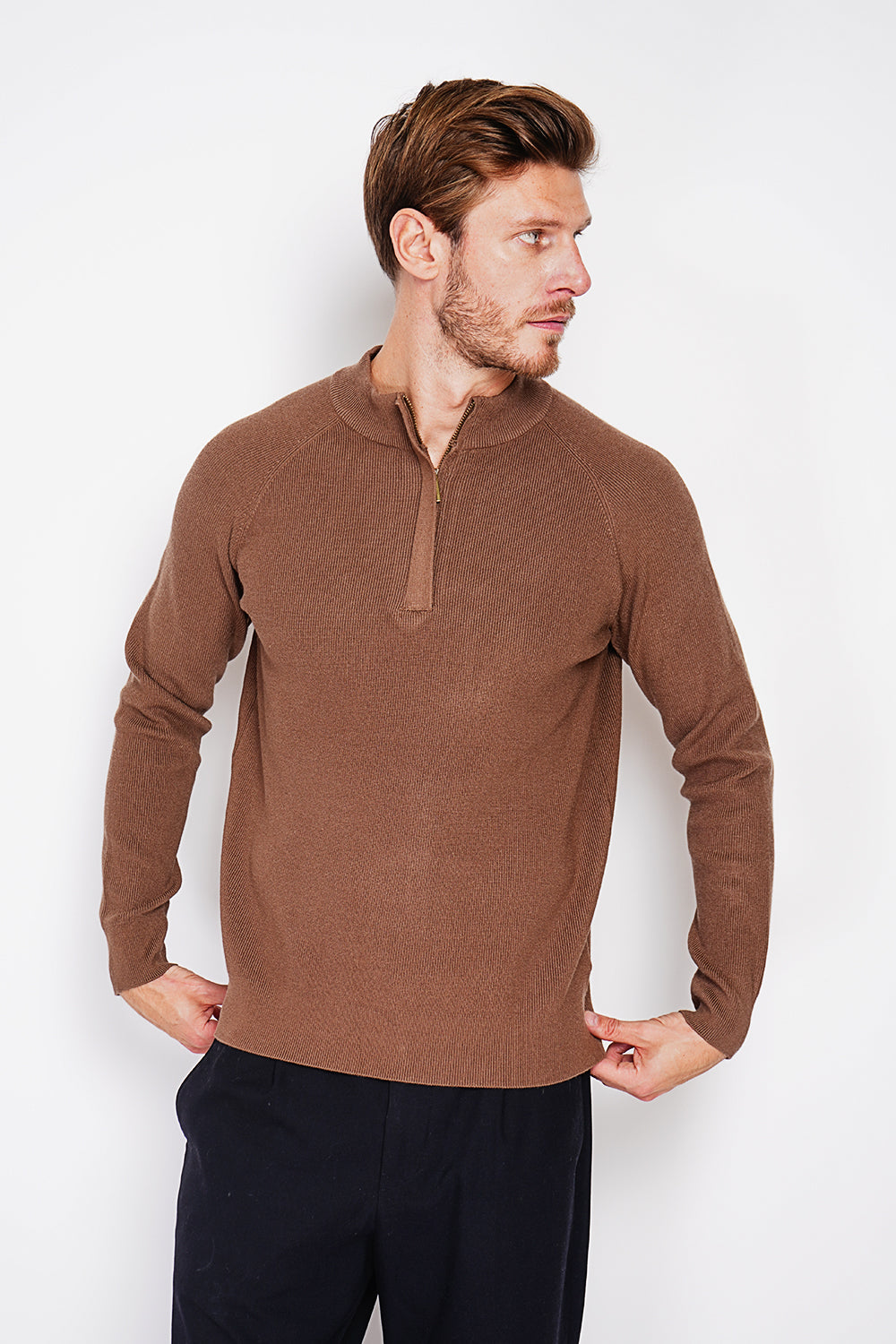 Half-zip polo sweater with long sleeves in 6 threads
