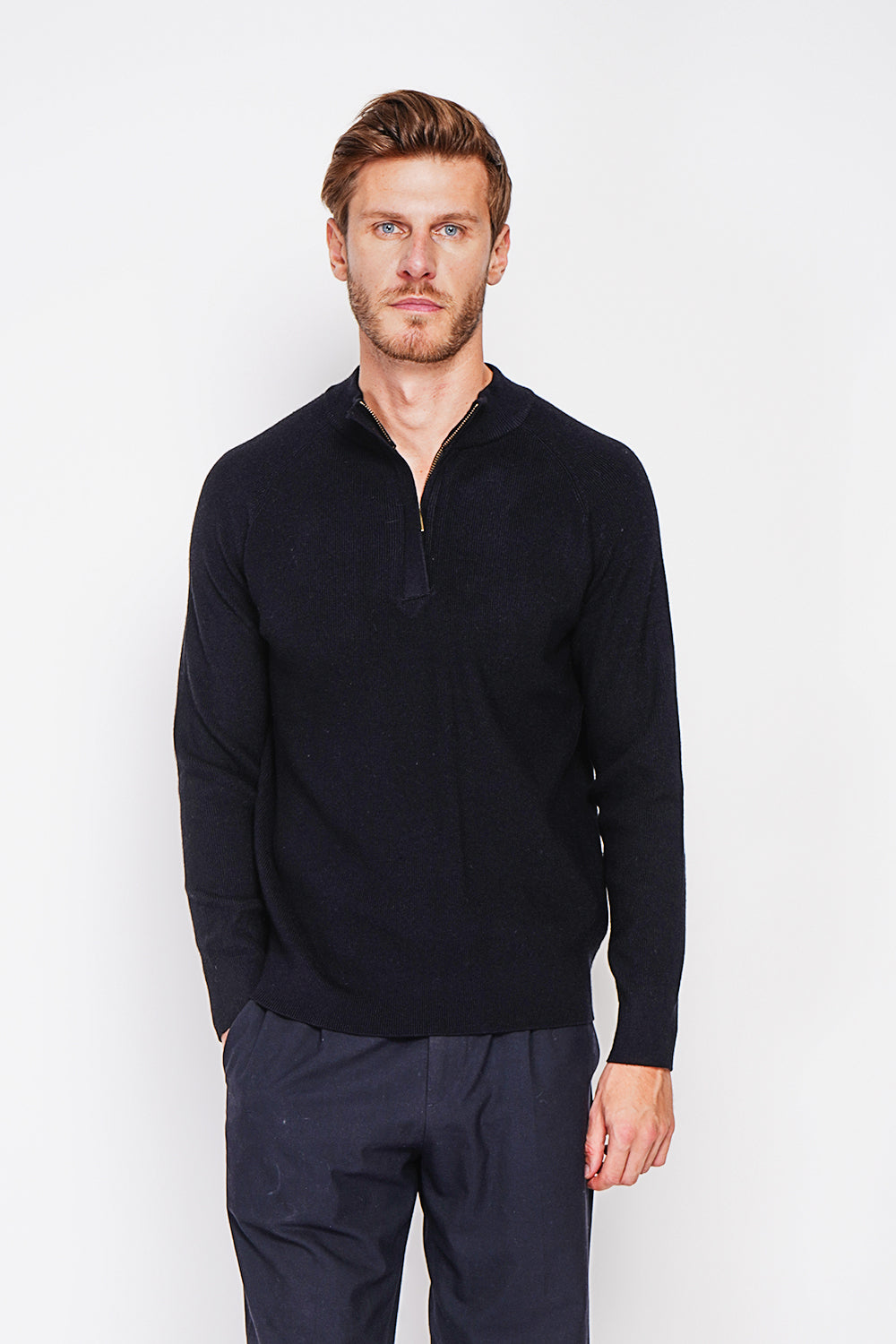 Half-zip polo sweater with long sleeves in 6 threads